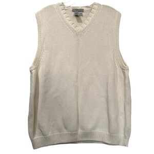 AKA Eddie Bauer Rare Vintage Mens Medium Cream V Neck 💯 Cotton Sweater Vest R5